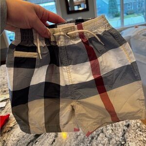 Burberry Kids Plaid Swim Trunks - Black, White, Red, Tan